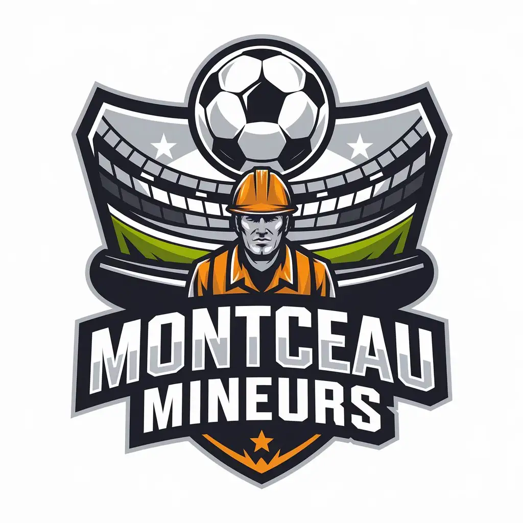 LOGO Design For Montceau Mineurs Soccer Ball Stadium and Mine Worker Theme