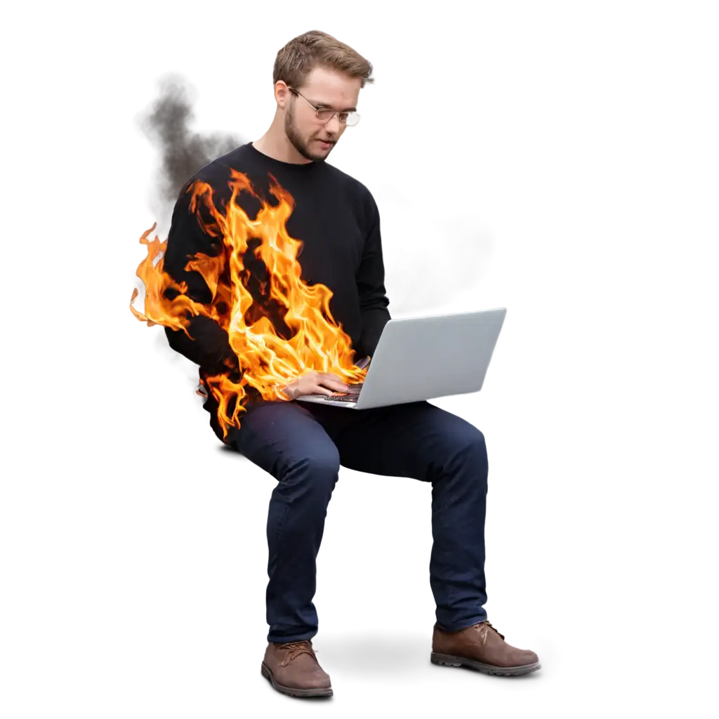 A-Man-with-a-Computer-on-Fire-HighQuality-PNG-Image-for-Digital-Art-and-Content-Creation