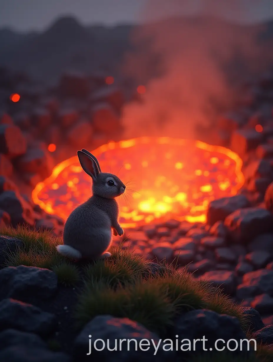 Curious-Rabbit-Observing-a-Fiery-Lava-Pool
