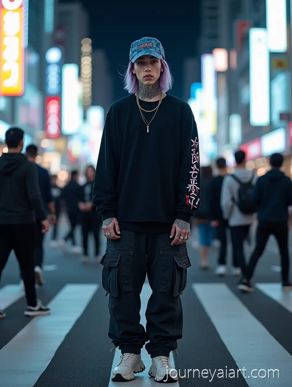 PaleSkinned-Man-with-Tattoos-in-Street-Fashion-Crossing-Tokyo-Crosswalk