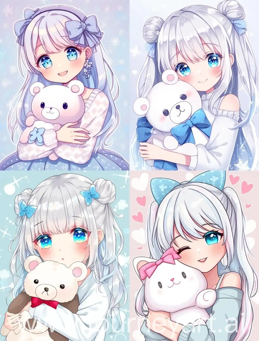 Cute-Girl-with-Silver-Hair-and-Stuffed-Animal-in-AnimeInspired-Style