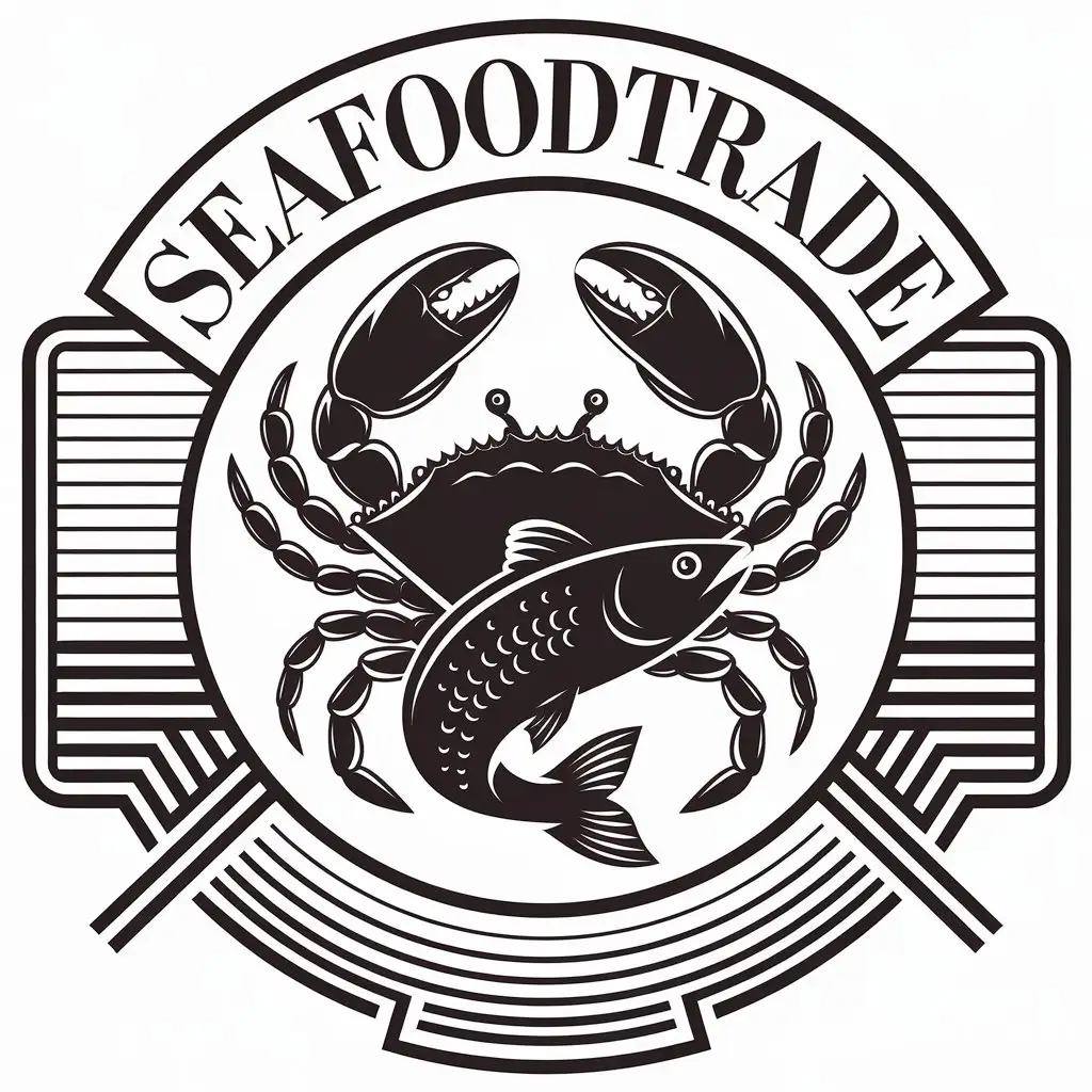 a vector logo design,with the text "Seafoodtrade", main symbol:Crab, Fish,complex,be used in Restaurant industry,clear background