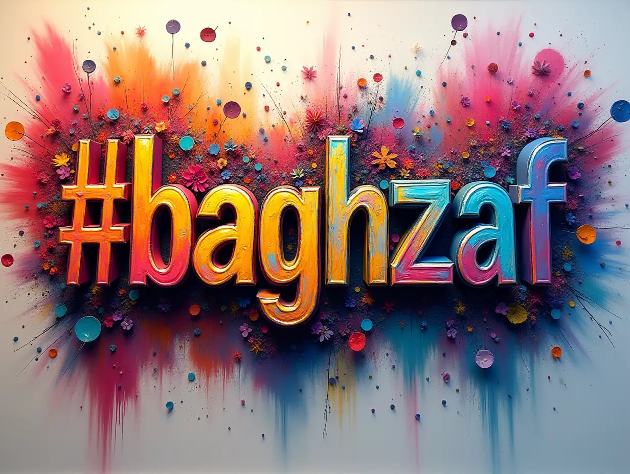 Typography '#baghzaf',  and text 'AI Music' Acrylic 3D Paint.Colorful.8k. Ultra high definition.The creator's signature, 'mohsen abdallah', is placed at thebottom right corner, perfectly readable