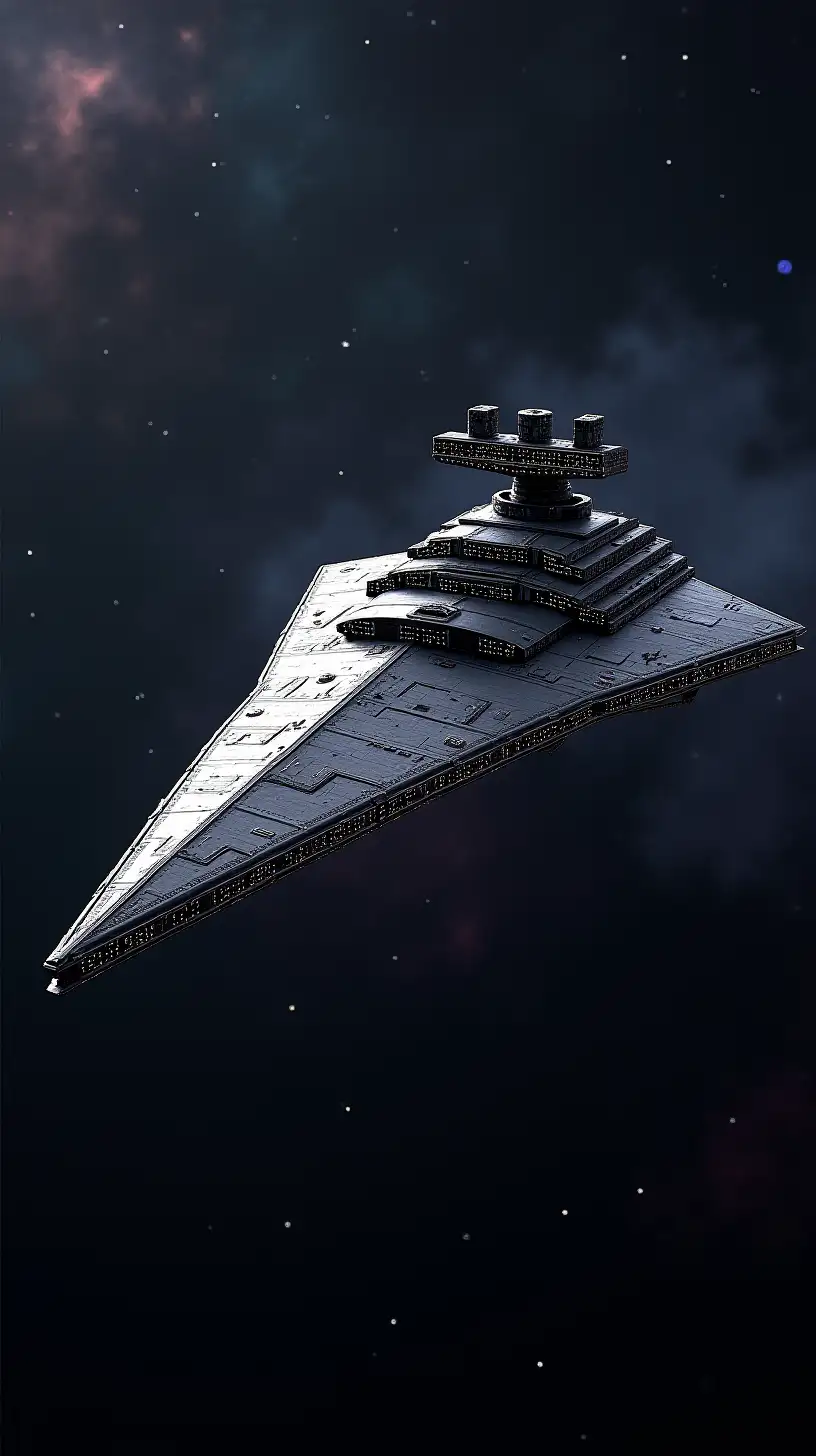 Futuristic Star DestroyerInspired Spaceship Amidst Stellar Cosmos