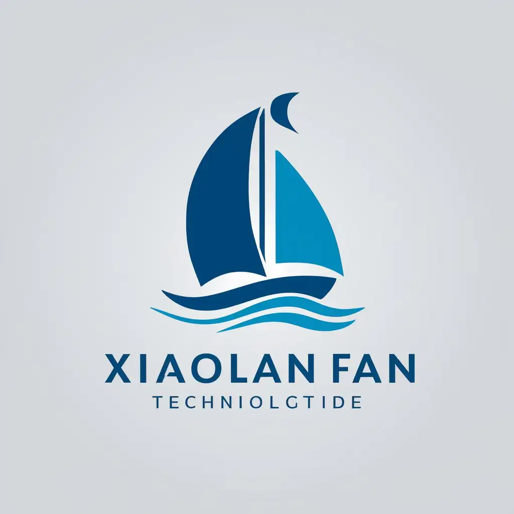 a vector logo design,with the text "Xiaolan Fan", main symbol:A blue sailboat is sailing, a sailboat, ocean,Minimalistic,be used in Technology industry,clear background