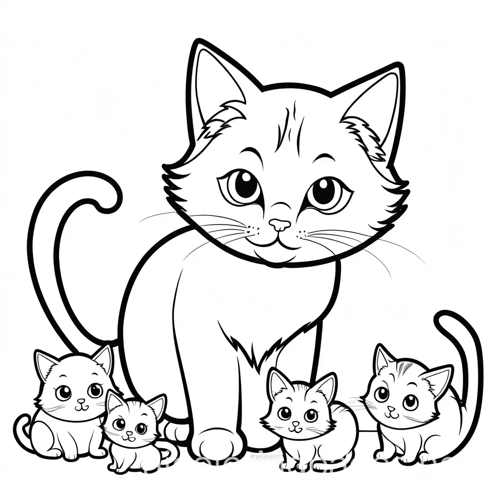 Cartoon-Cat-Playing-with-Kittens-Coloring-Page