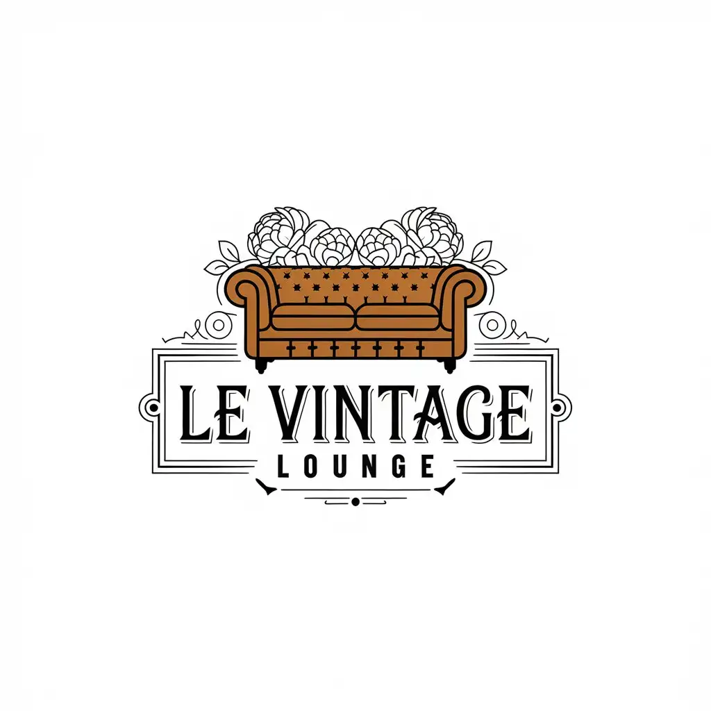 LOGO Design For Le Vintage Lounge Vintage Style with Chesterfield Sofa and Peony Flowers