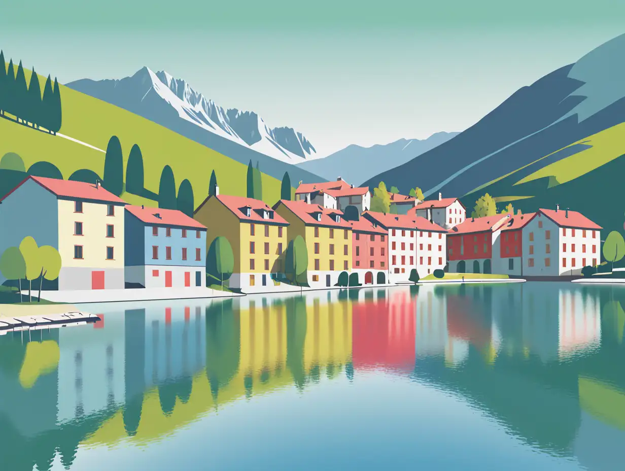 Pastel-Vector-Art-of-a-Serene-European-Lake-in-the-Pyrenees