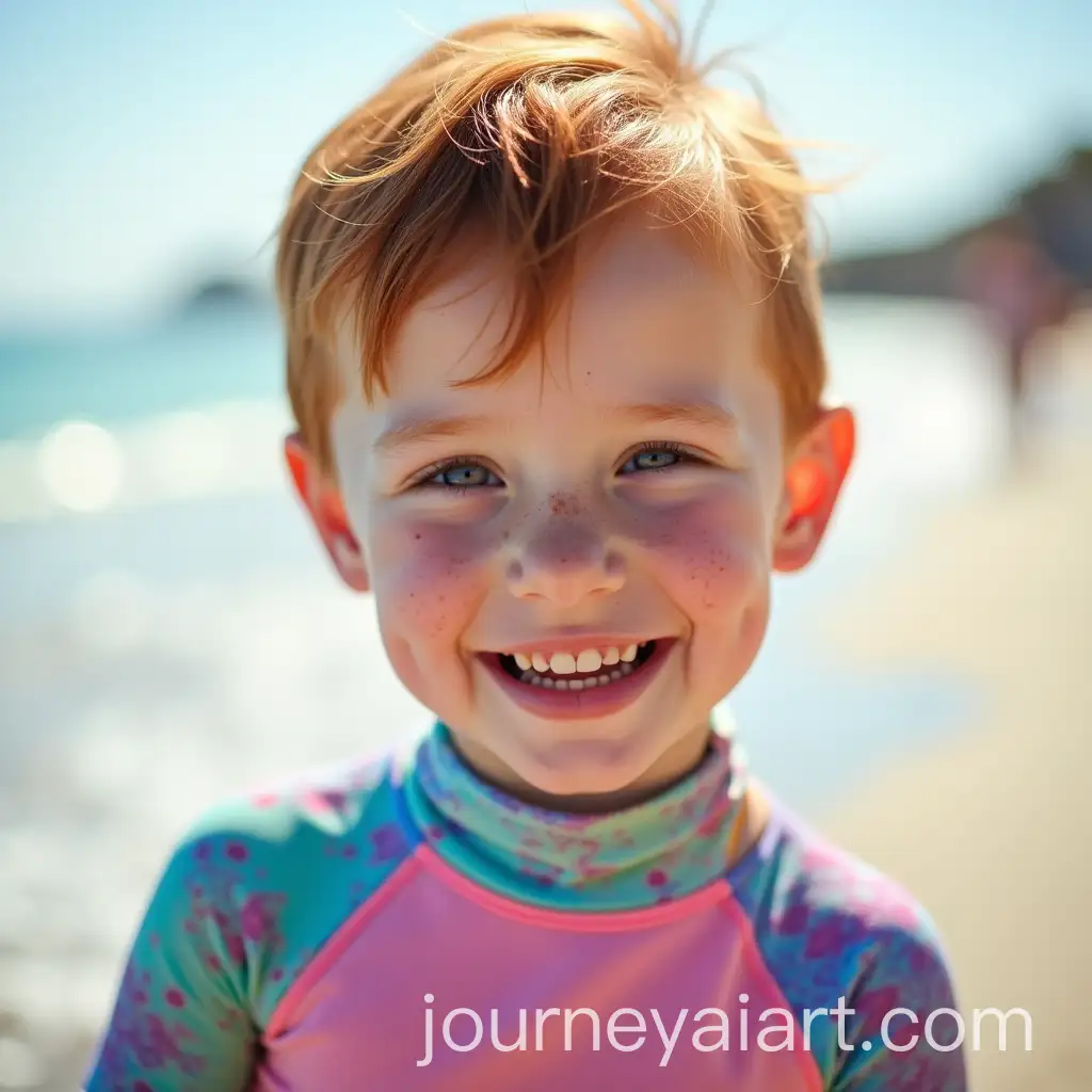Smiling-8YearOld-Girl-with-Copper-Red-Hair-at-the-Beach-in-a-Rainbow-Fractal-Rashguard