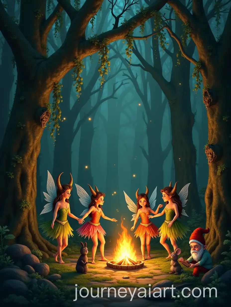Forest-Creatures-Dancing-Around-a-Campfire-in-a-Magical-Glade