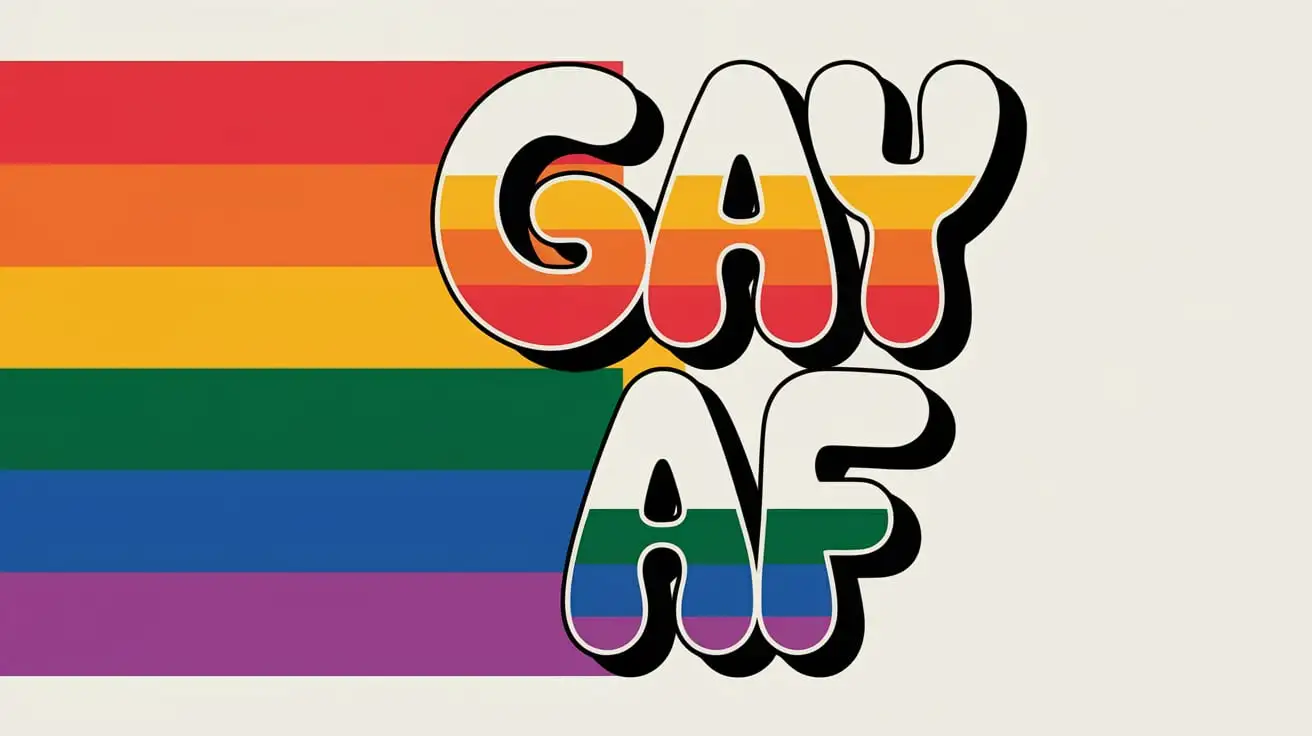 Flamboyant Rainbow Flag Design GAY AF Typography