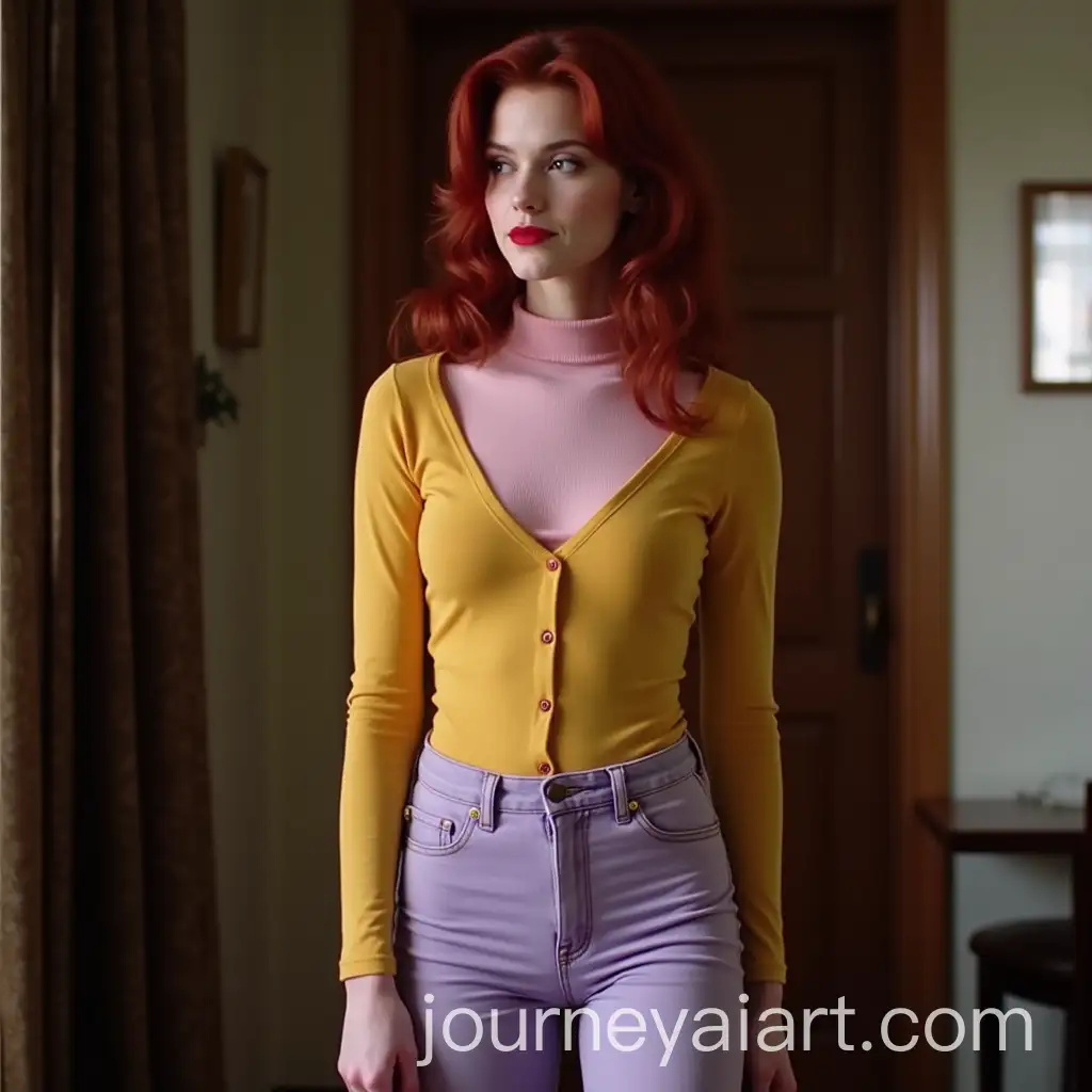 Mary-Jane-Watson-in-Casual-Home-Outfit-with-Red-Lips-and-Barefoot-Pedicure