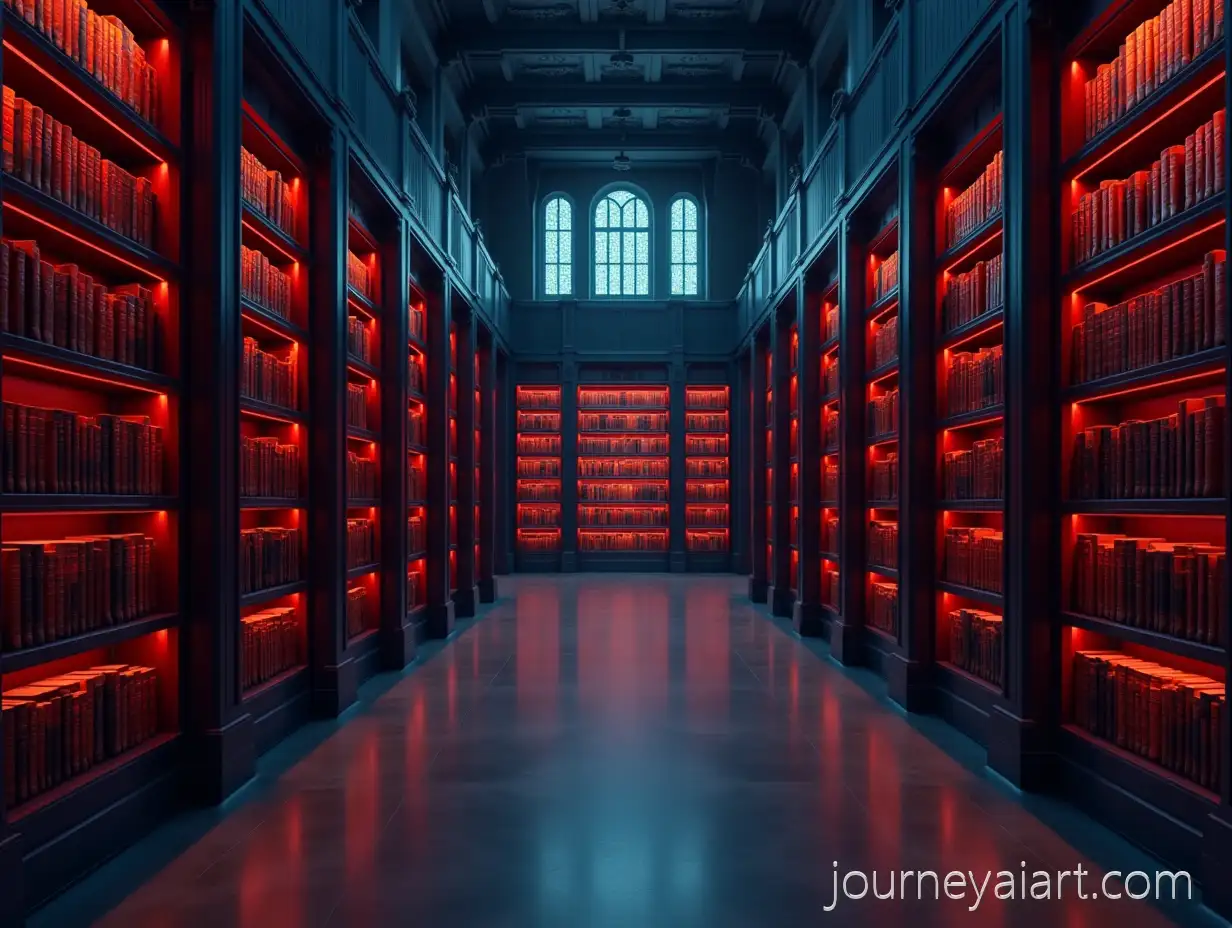 Modern-Dark-Library-Interior-with-Red-Accents-for-Presentation-Background