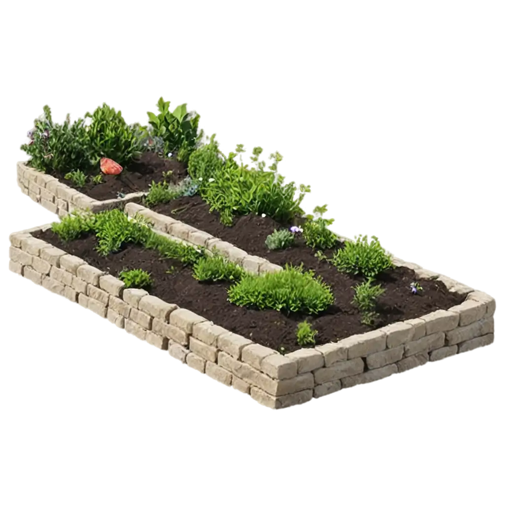 Flower-Beds-for-Plants-in-the-Style-of-Ancient-Excavations-PNG-Unique-Garden-Art-Concept