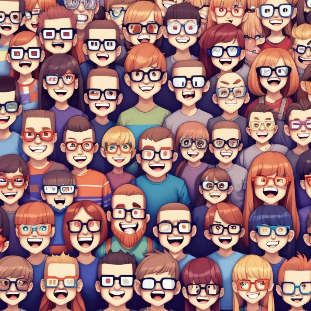 Pixelated Characters with Glasses and Crooked Teeth Embracing Geek Culture