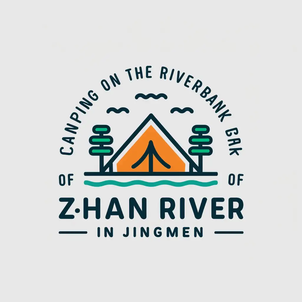 a vector logo design,with the text "Camping on the riverbank of the Zhan River in Jingmen", main symbol:tent,Moderate,be used in Travel industry,clear background