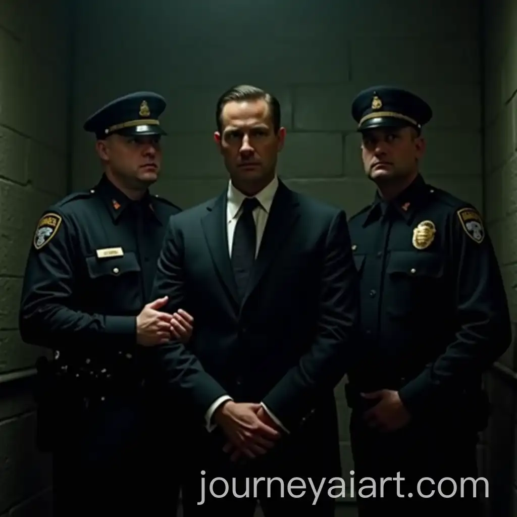 Man-in-Black-Suit-Surrounded-by-Police-Officers-in-Tense-Urban-Scene