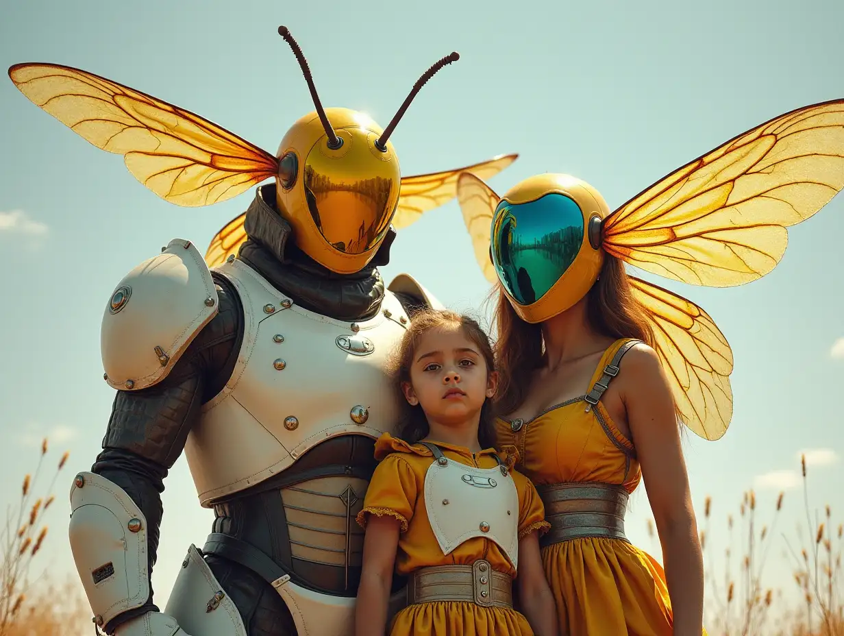 Ki-Fantasy family,Man,Woman, and Children, giant bee head and with glass and White armor equipment