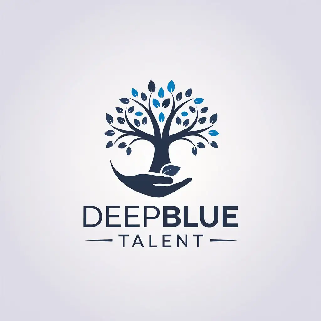 a vector logo design,with the text "deepblue talent", main symbol:tree, hand,Minimalistic,be used in human resources industry,clear background