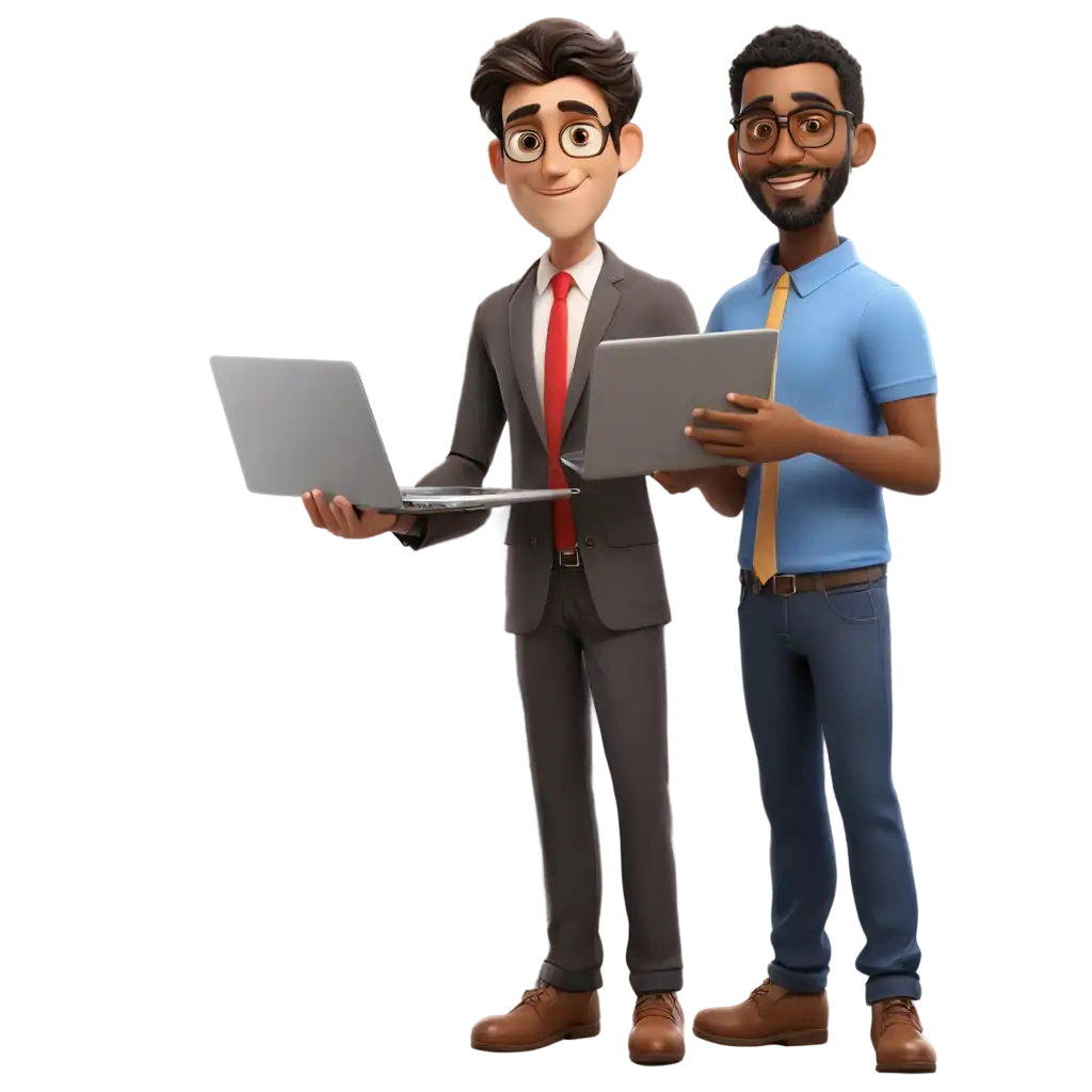 Animated-Male-Teacher-with-Mole-on-Left-Eyebrow-Holding-Laptop-PNG-Image