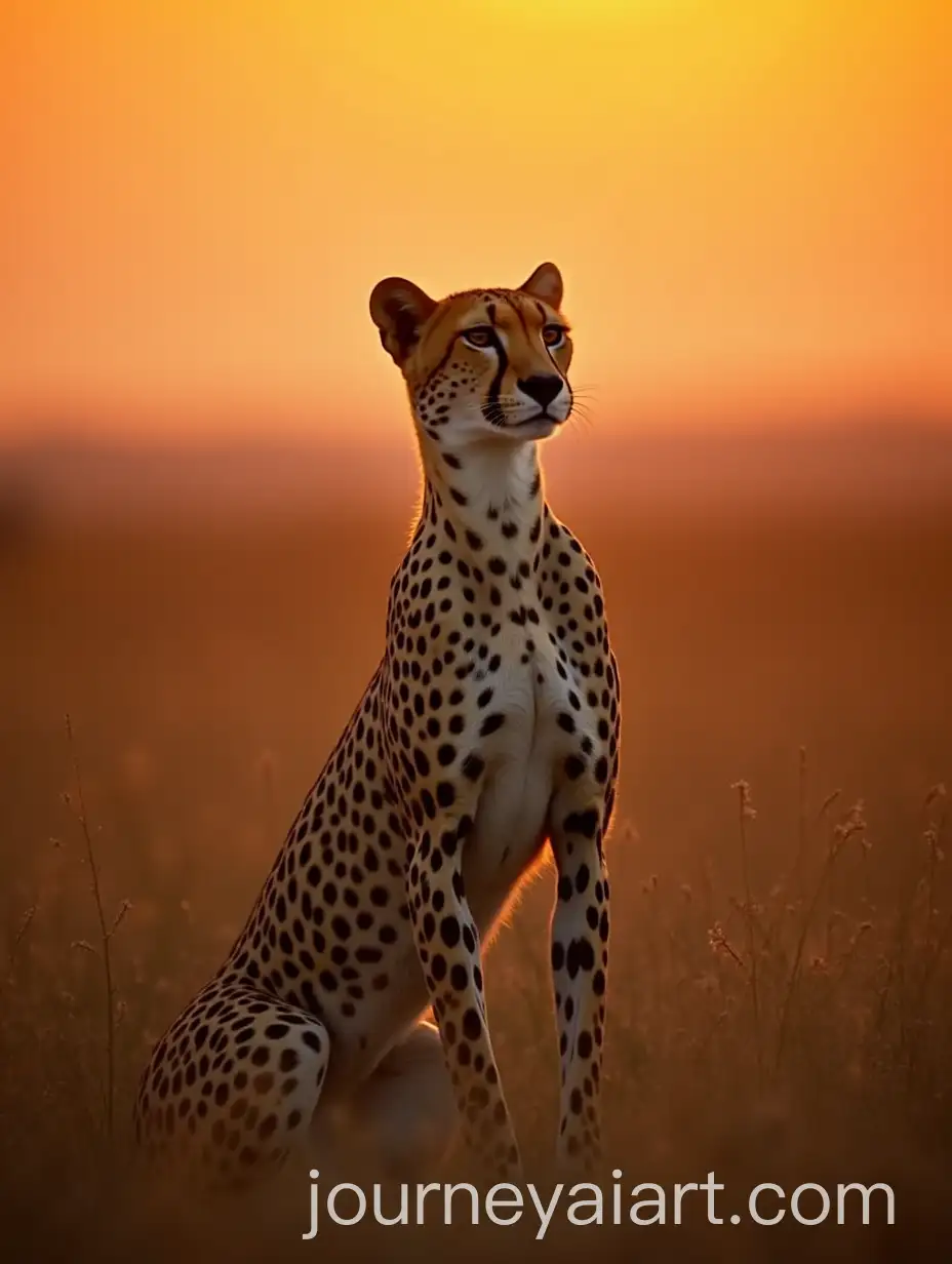Sleek-Female-Cheetah-Alert-in-Dusk-Savannah