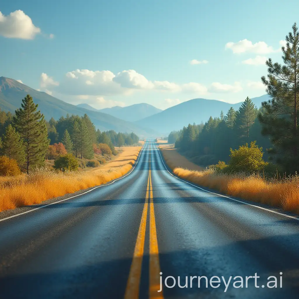 Serene-Road-Under-a-Clear-Sky-with-Natural-Landscape