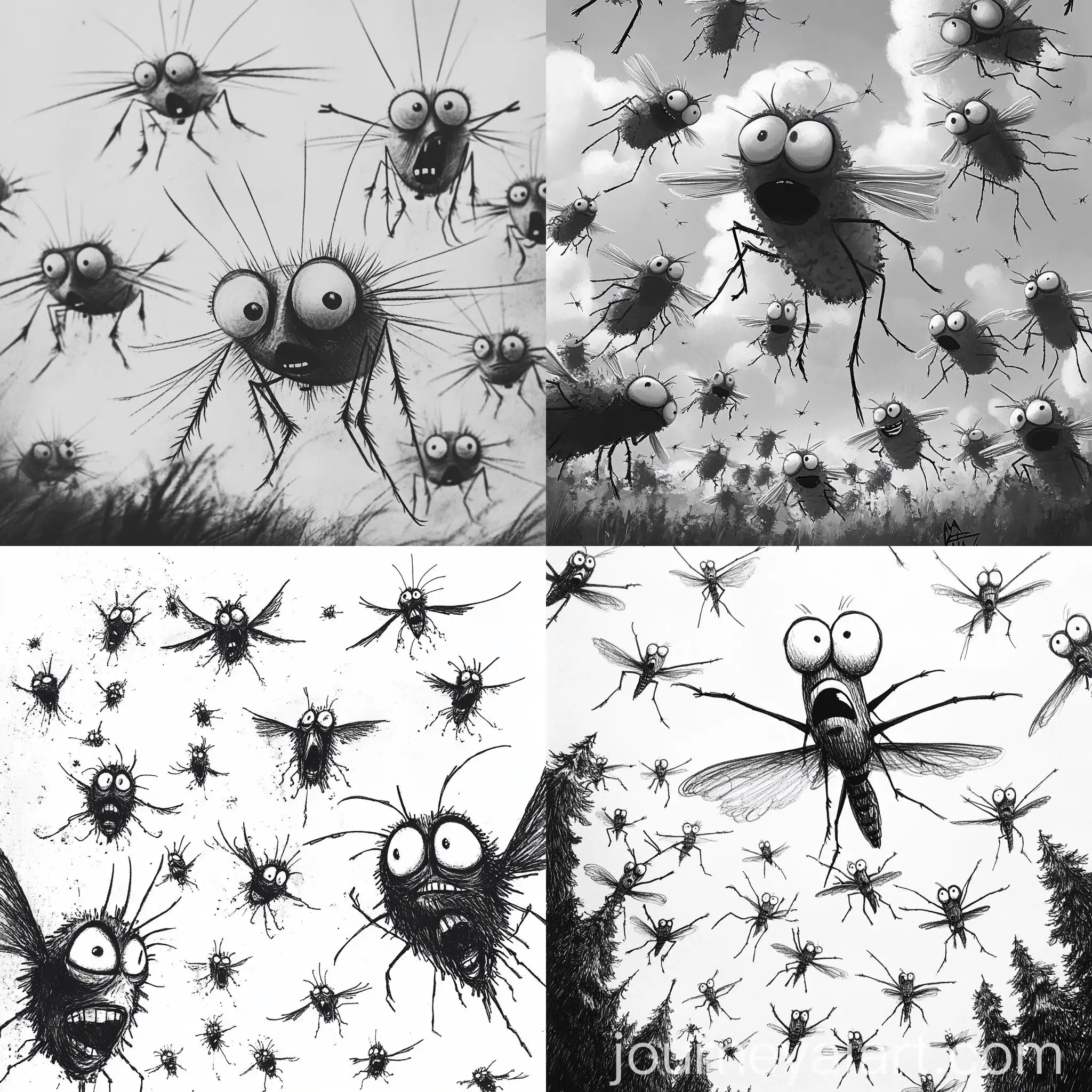 Cartoon-Mosquito-Swarm-in-Black-and-White-Graphic