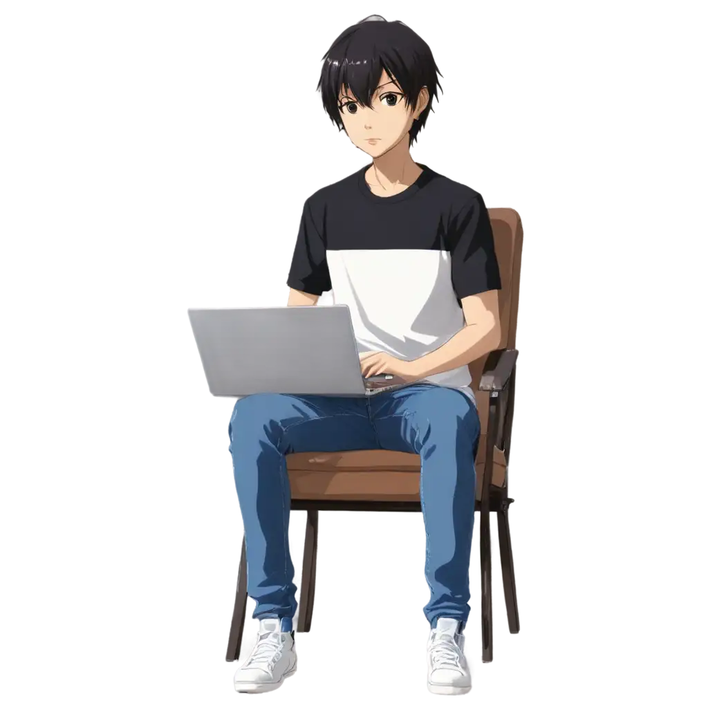 PNG-Image-of-Anime-Character-in-Black-Jersey-and-Blue-Jeans-with-Laptop