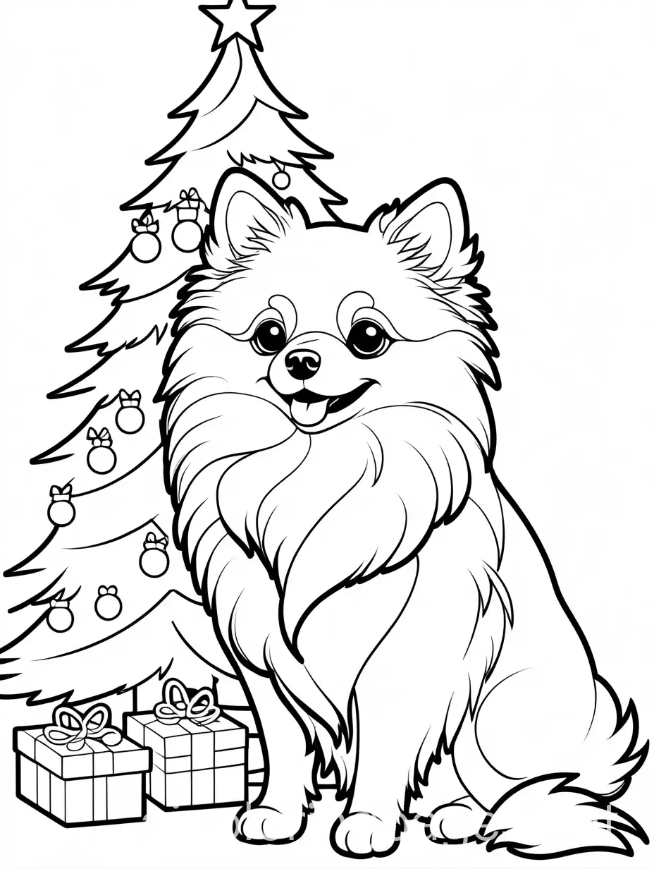 Pomeranian-Celebrating-Christmas-A-Fun-and-Simple-Coloring-Page-for-Kids