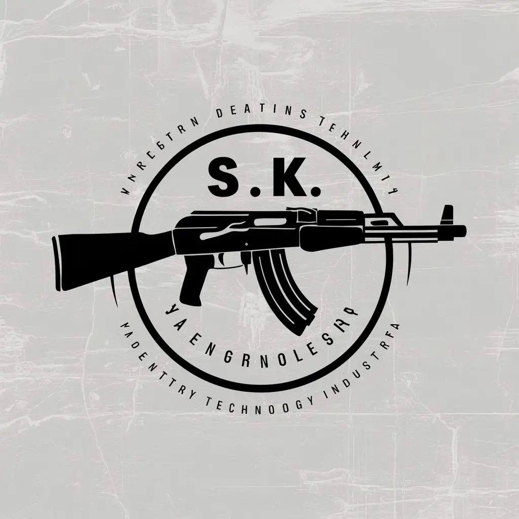 a vector logo design,with the text "S.K.", main symbol:AK47,Moderate,be used in Technology industry,clear background