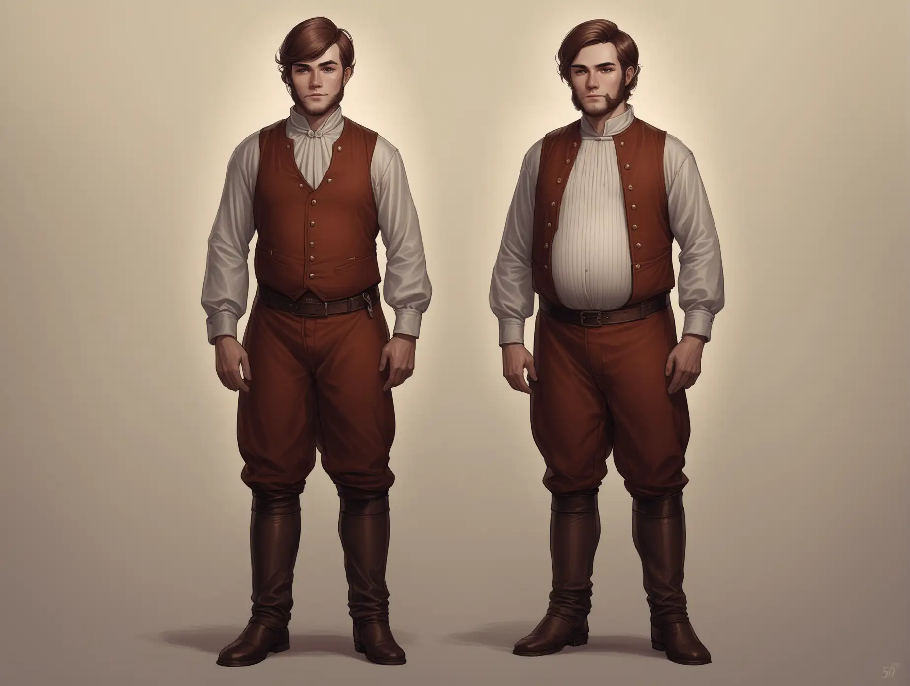 a man of 50 years, a slightly large belly, mutton chops, brown hair, craftsman clothing, full growth, charlie bowater, fantasy