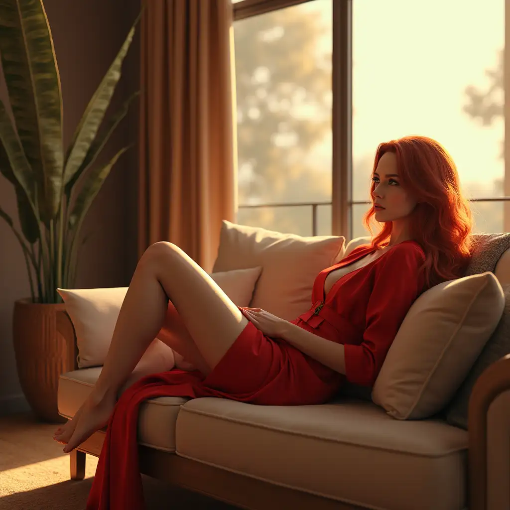 Stunning-RedHaired-Woman-in-a-Futuristic-Living-Space