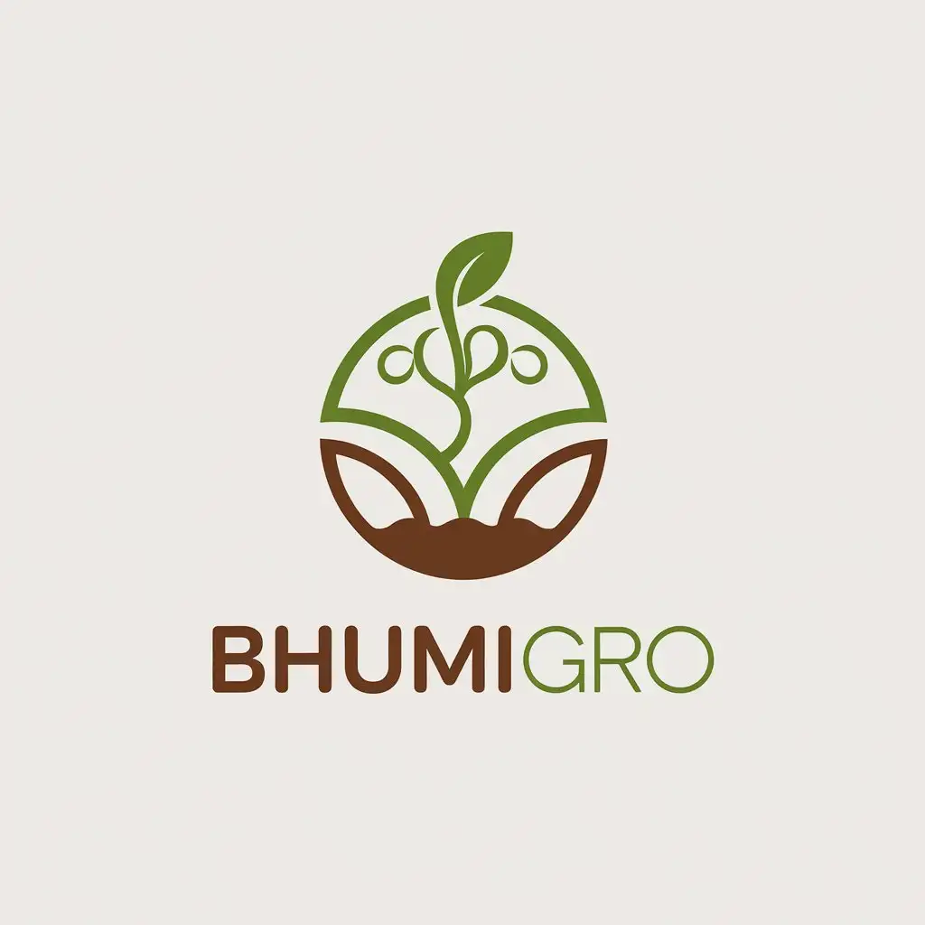 LOGO Design for BhumiGro Green Leaf Brown Soil and Earthy Circular Theme with Modern Organic Font