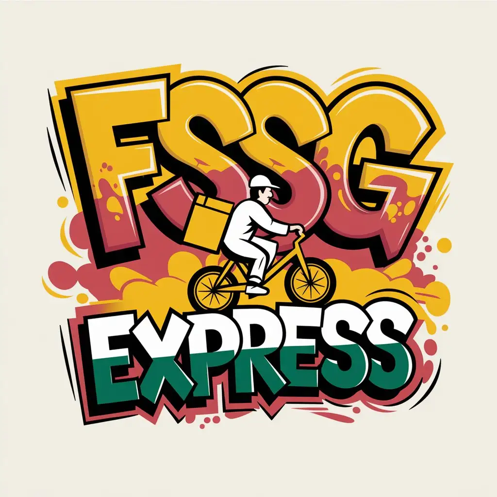 LOGO Design for FSSG Express Graffiti Style Delivery Guy on Bike with Clear Background