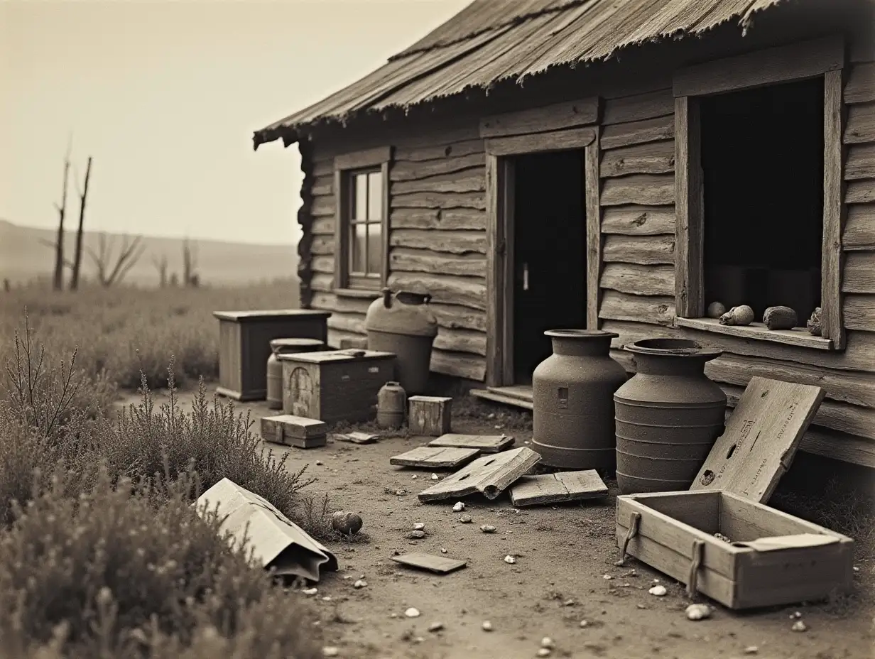 Early 19th century. Alaska. The post office was looted. The parcels have been opened. Things are scattered.