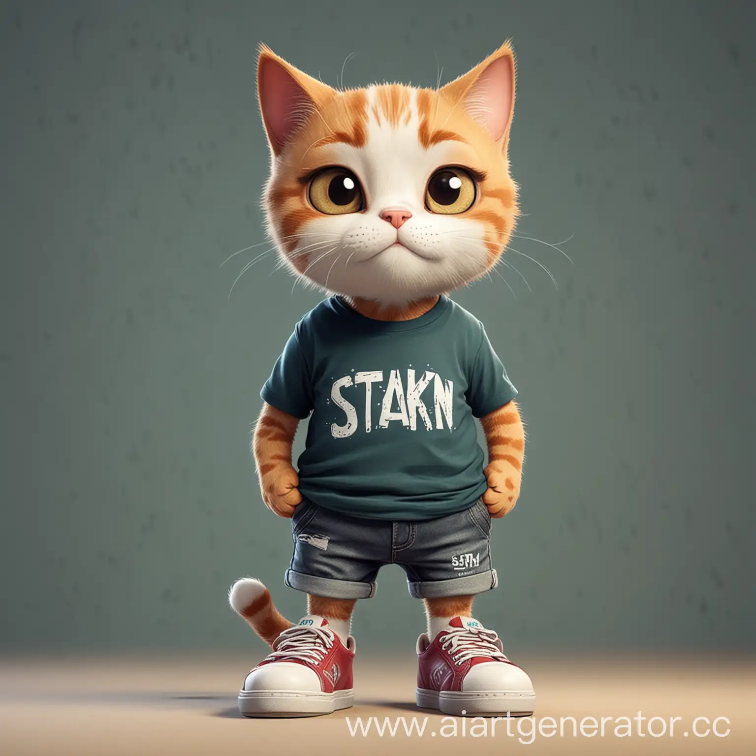 Cartoon-Cat-Standing-in-Digital-Art-Style-with-Stakan-Tshirt