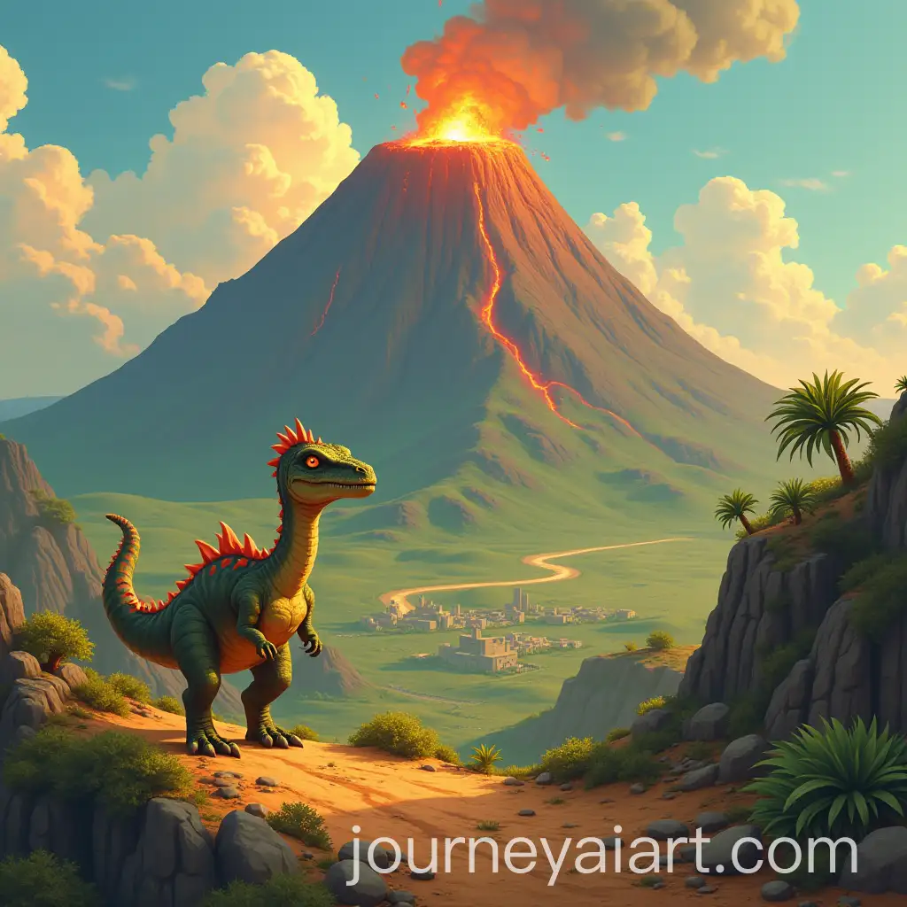Rexor-the-Dinosaur-and-the-Pistachios-Rebuild-Their-Village-Near-Volcano-Mountain