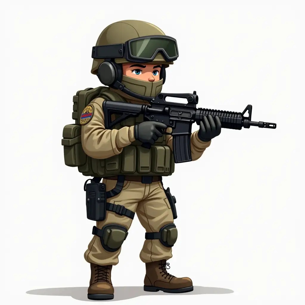 a full height cartoon soldier, M4A1, glock17