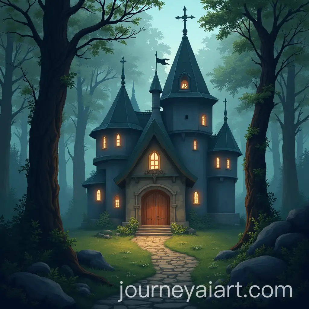 Guild-Castle-in-Forest-with-People