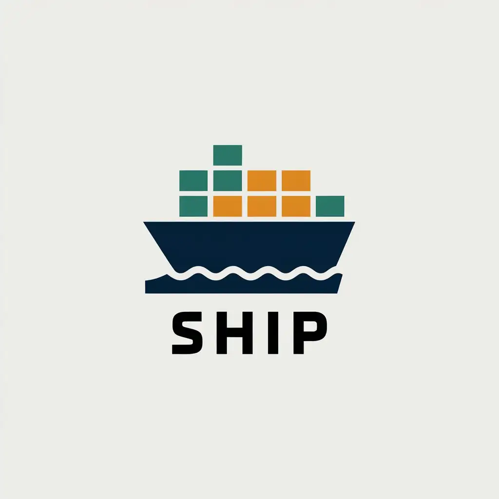 LOGO Design for SHIP Minimalistic Ship with Colourful Containers on Clear Background