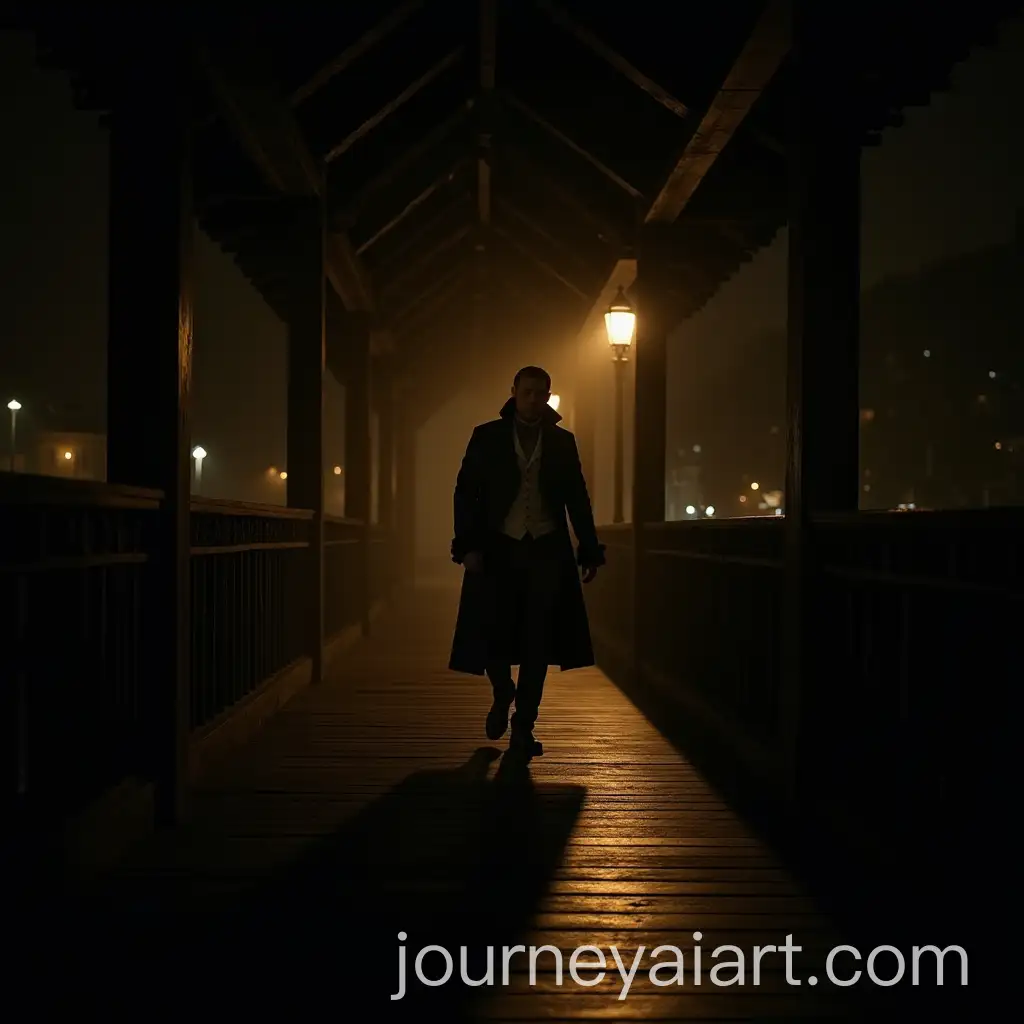Historic-Gothic-Scene-Elegant-Man-Walking-on-Spreuerbrcke-Bridge-Lucerne