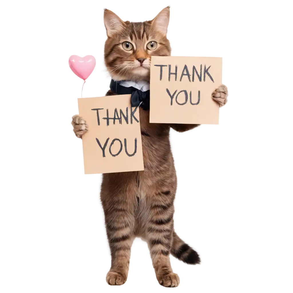 cute cat holding a thank you sign