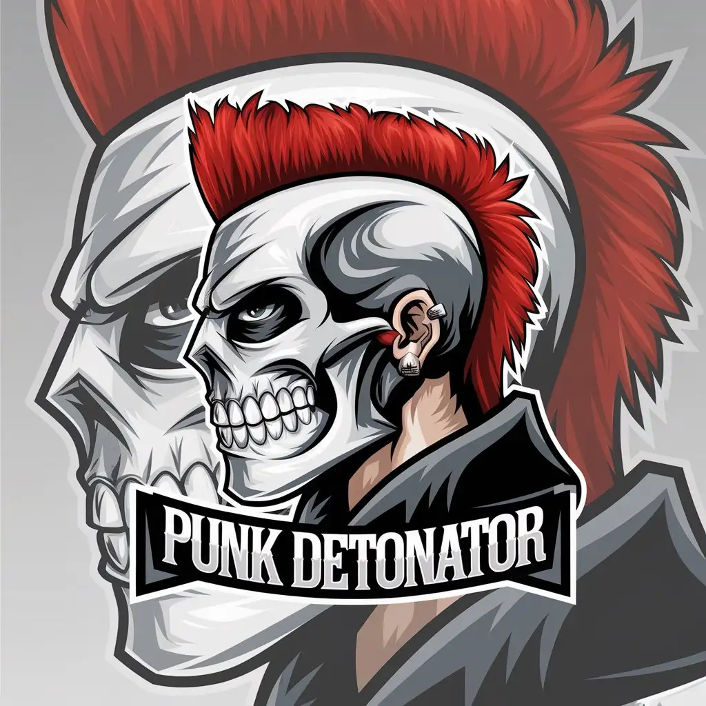 LOGO Design For Punk Detonator Red Head Skull Mask Profile View in 4K Realism