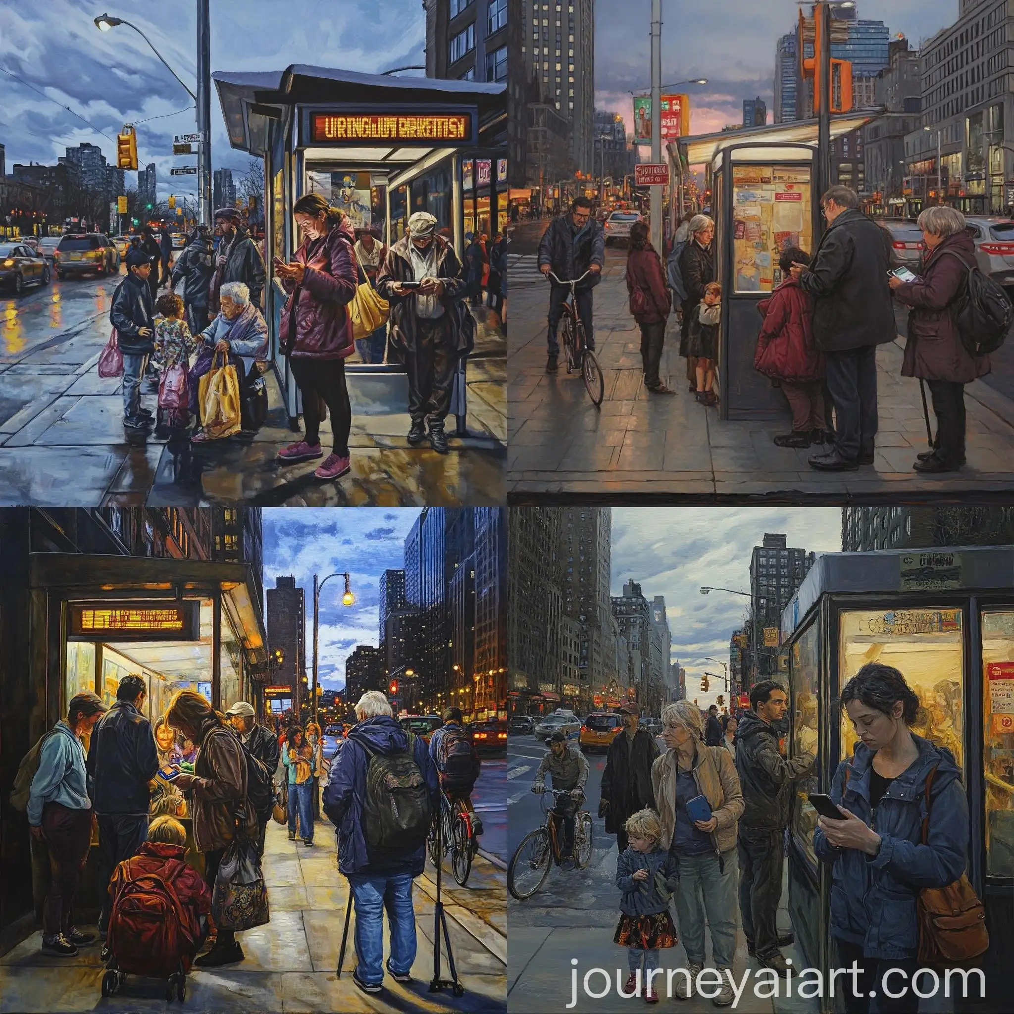Urban-Resilience-Diverse-People-at-Bus-Stop-in-Evening-Urban-Scene