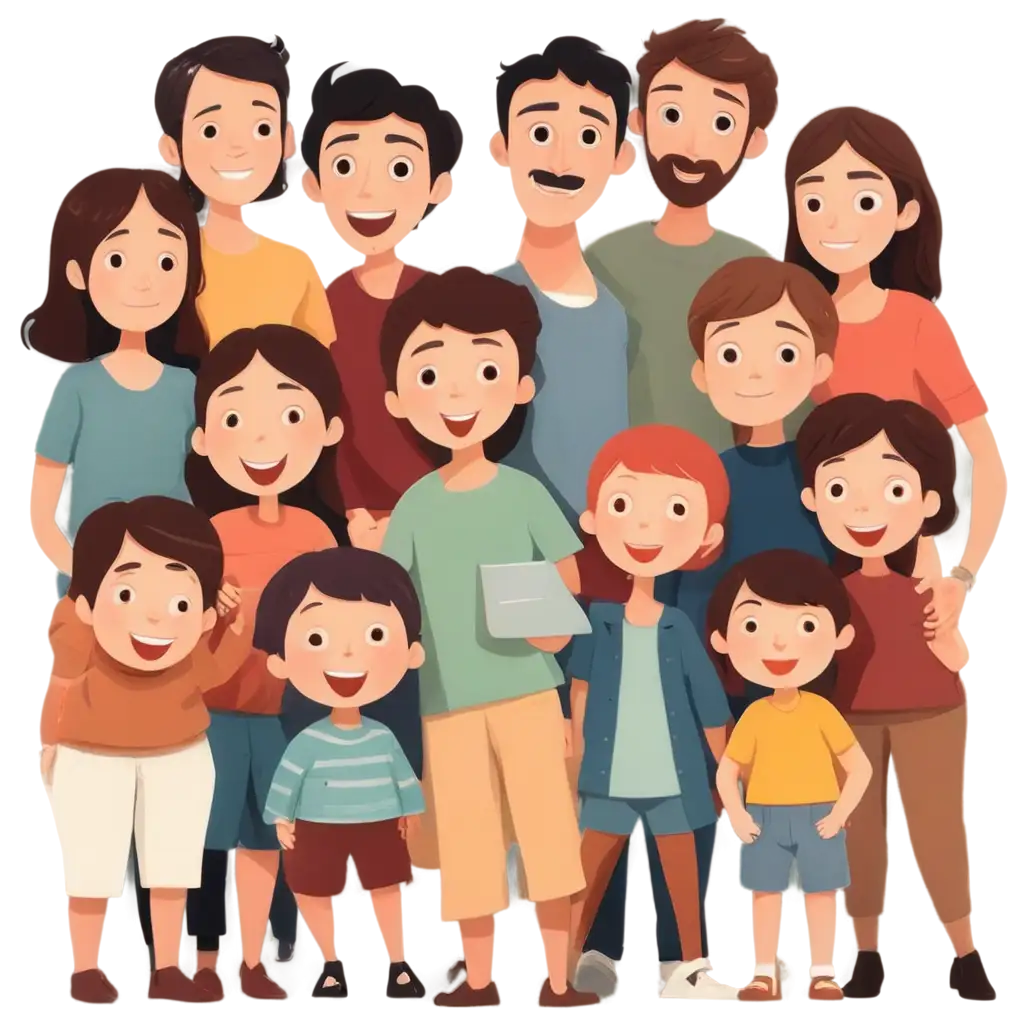 Vibrant-2D-Illustration-of-Two-Large-Family-Groups-in-PNG-Format