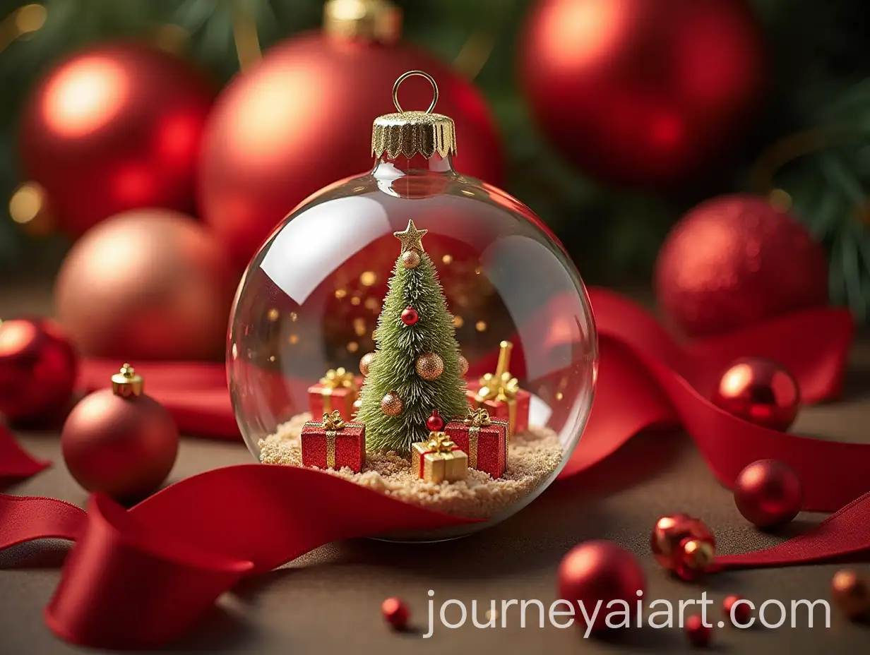 Miniature-Christmas-Tree-Ornament-with-Gifts-and-Red-Accents