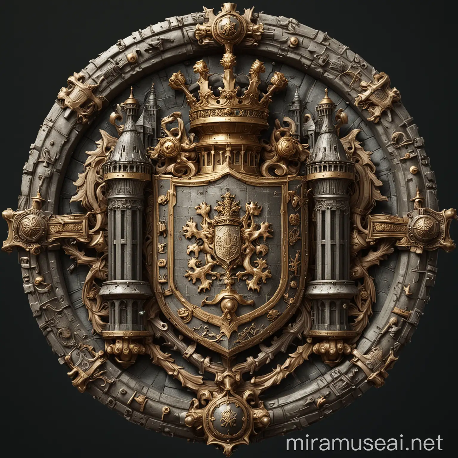 Fantasy City Coat of Arms with Interlocked Arms in Imperial Style