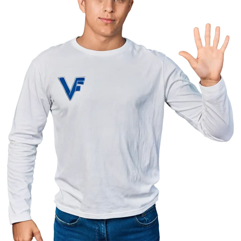 White-Long-Sleeve-TShirt-with-V-and-F-Logo-on-Left-Chest-PNG-for-Men-and-Women-HighQuality-Transparent-Background