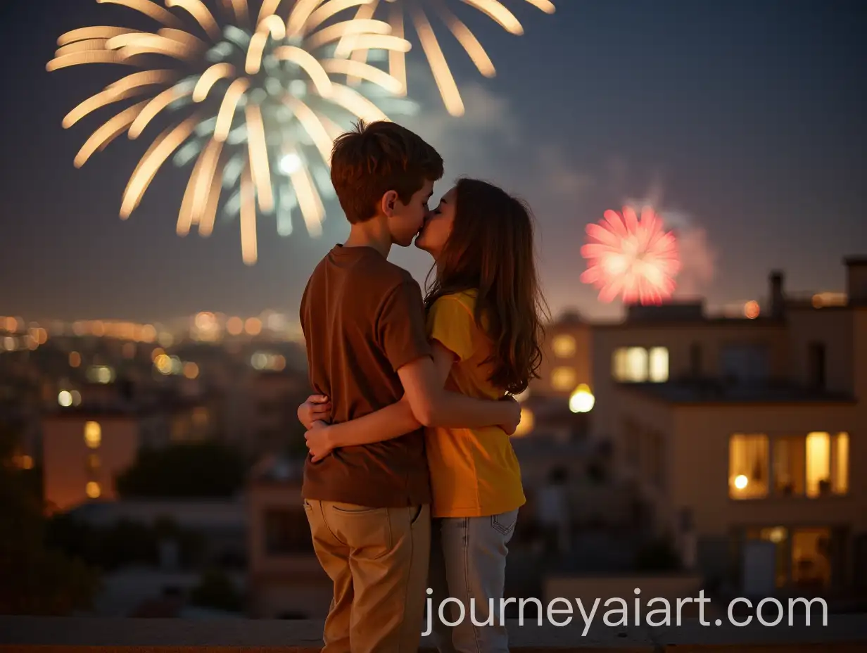 Romantic-Embrace-on-a-Rooftop-with-Fireworks