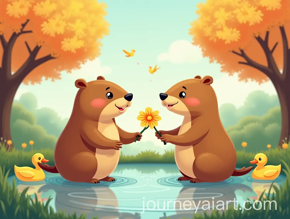 Capybaras-on-a-Romantic-First-Date-by-a-Tranquil-Pond